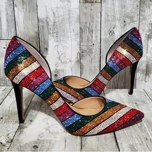 NEW - INC | Kenjay D'Orsay Rainbow Striped Rhinestone Bling Pumps | Size 9